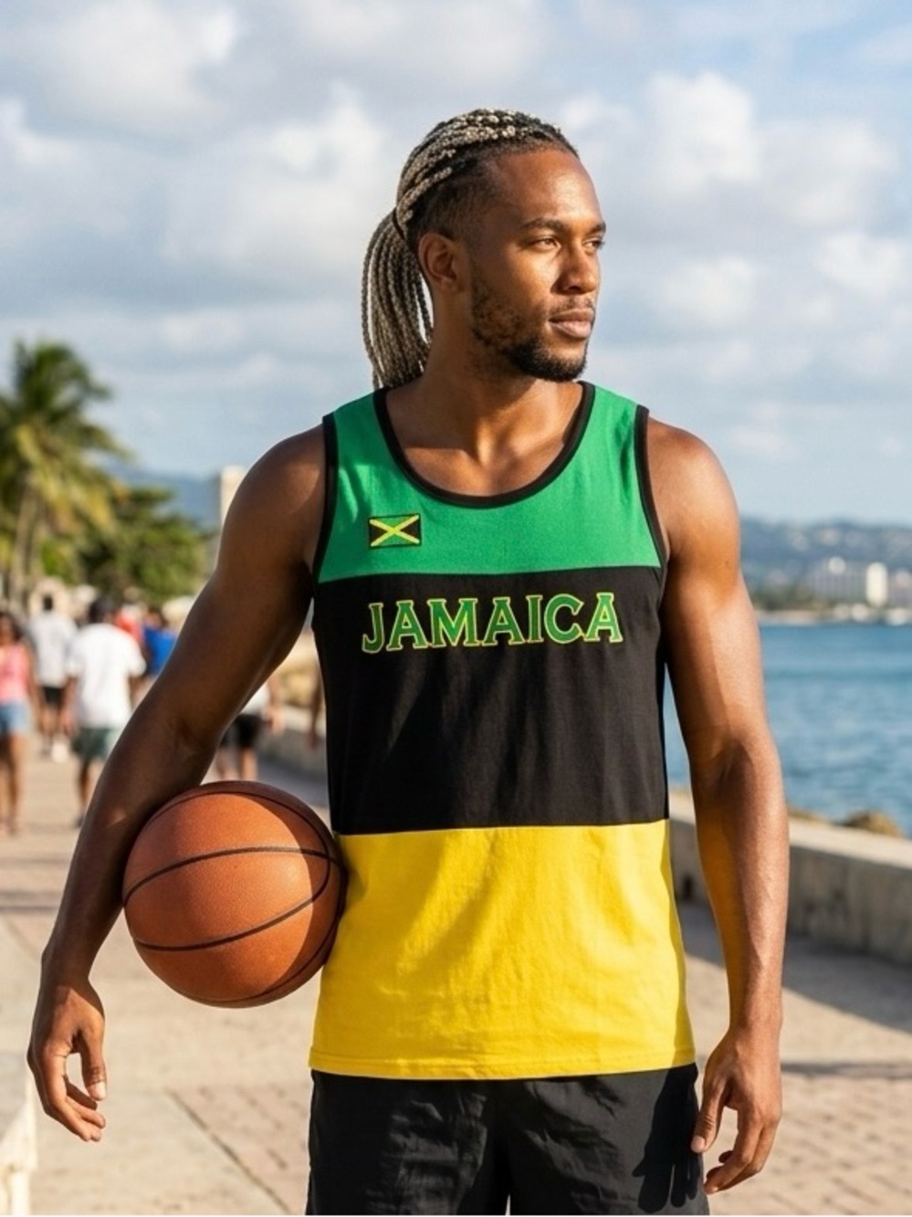Jamaica Sleeveless Tank Top Mens XL Green Black Yellow Cotton Flag